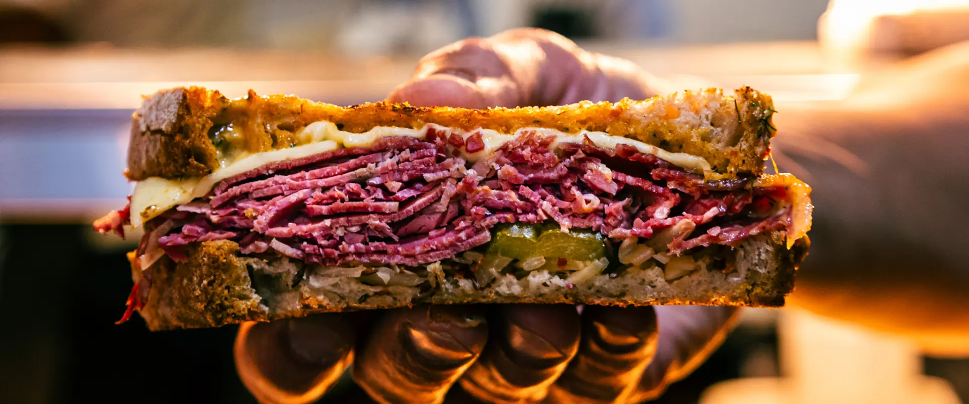 Half of Reuben sandwich