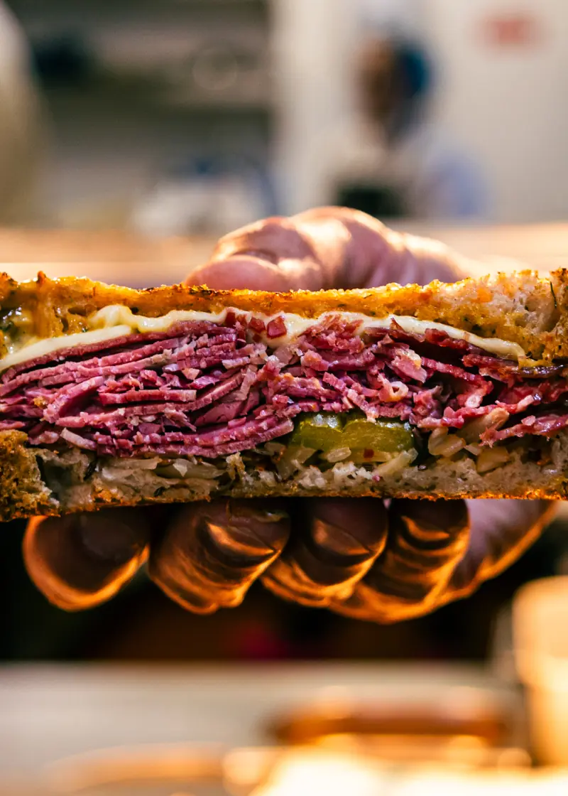 Half of Reuben sandwich
